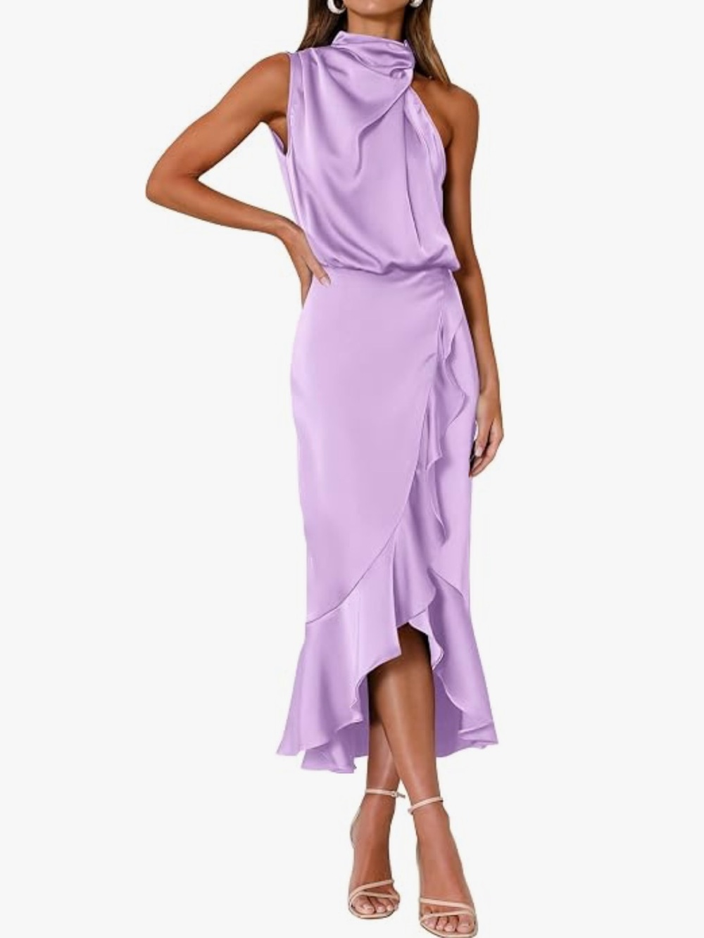 Light Purple/Lilac Sleeveless Draped Ruffle Midi Dress - Women's  NWOT